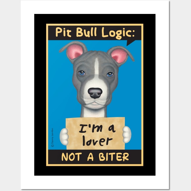 Gray & White Pit Bull holding sign Wall Art by Danny Gordon Art